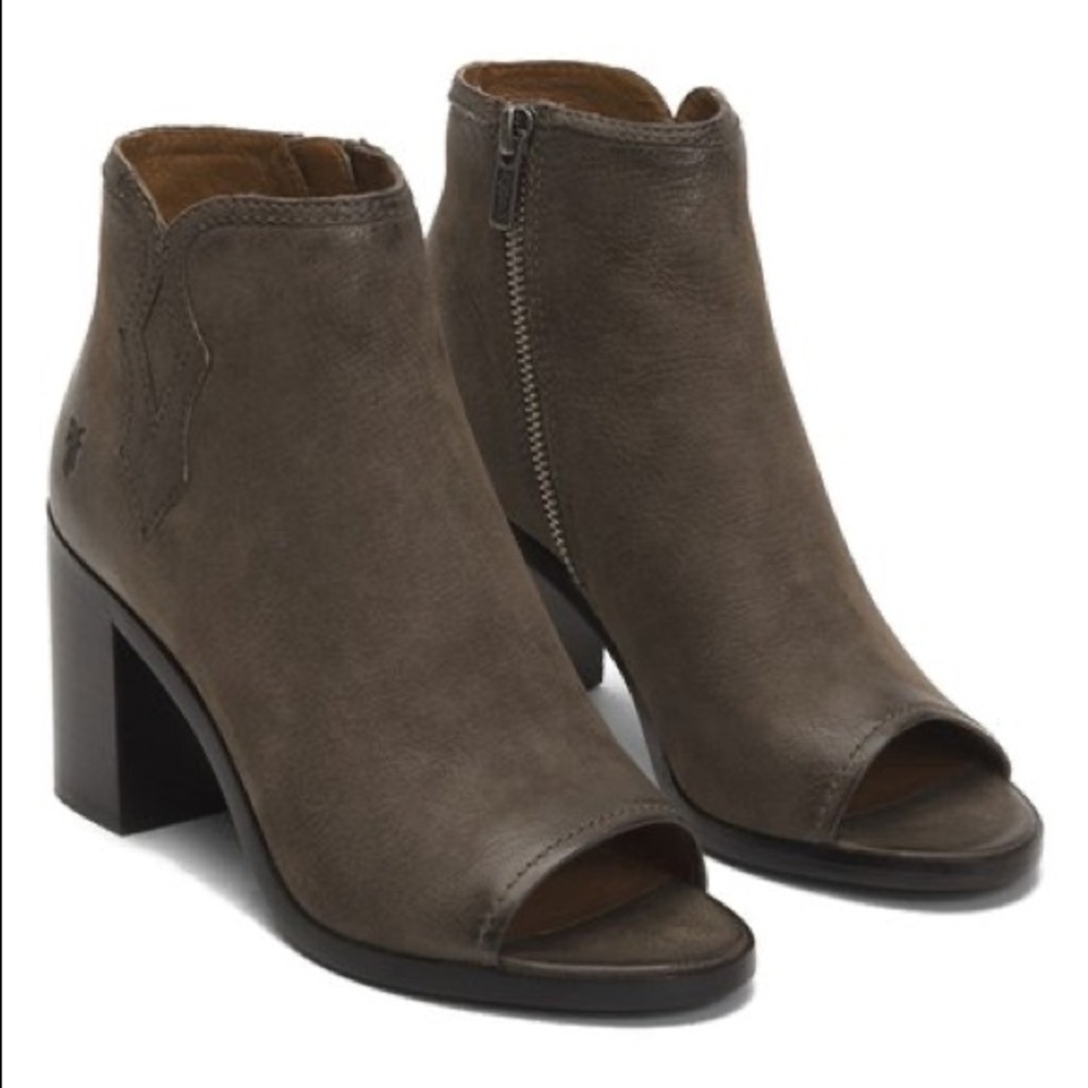 Frye Danica Peep Toe Grey Suede Cute Fall Booties - Picture 16 of 16